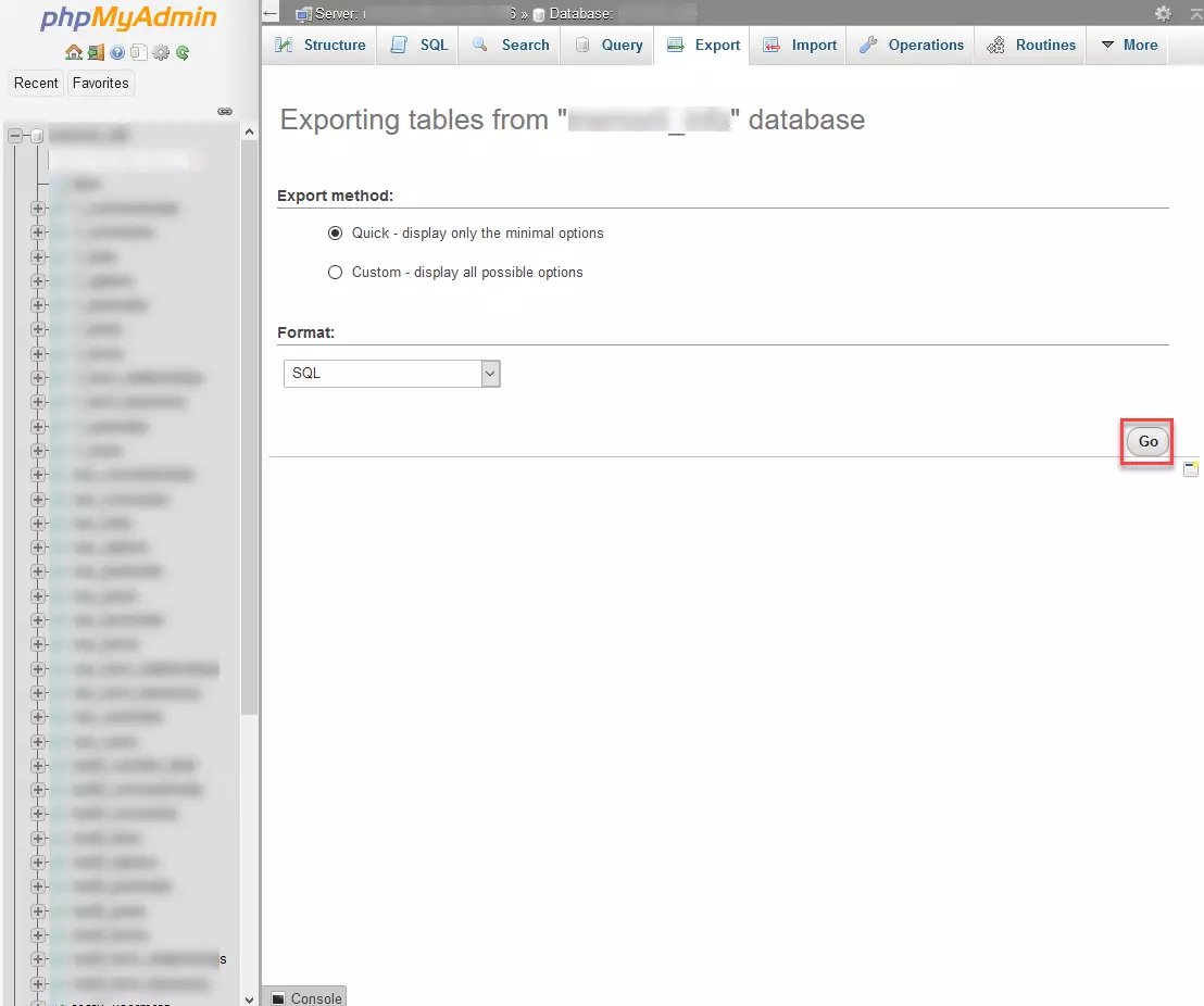 phpMyAdmin – Exporter le tableau de la base de données 