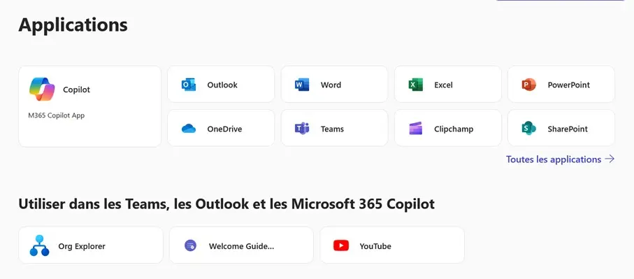 Image: Accès rapide aux applications de Microsoft 365