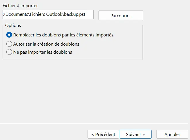 Assistant d’importation et exportation d’Outlook : choix de l’emplacement de la sauvegarde d’Outlook Image: Assistant d’importation et exportation d’Outlook : choix de l’emplacement de la sauvegarde d’Outlook
