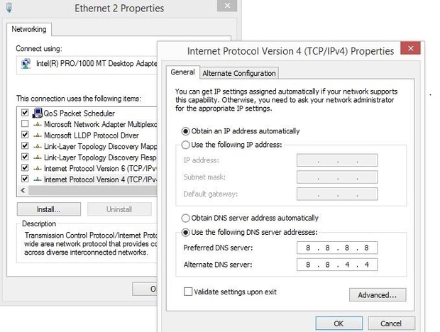 Windows 8: LAN and IPv4 connection properties Windows 8: LAN and IPv4 connection properties