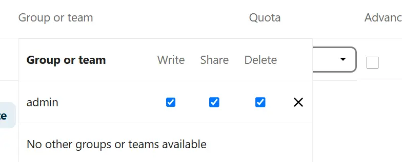 Paramètres des group folders Nextcloud Image: Paramètres des group folders Nextcloud