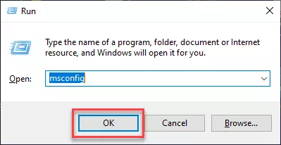 Image: Impression écran de l’invite de commande « Exécuter » avec la commande « msconfig »