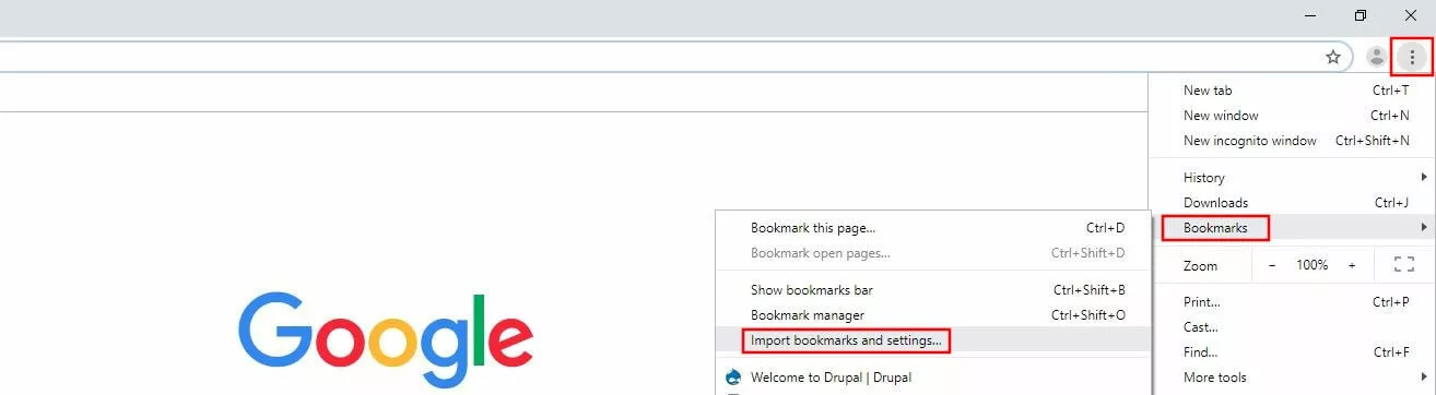 Image: Menu standard de Google Chrome
