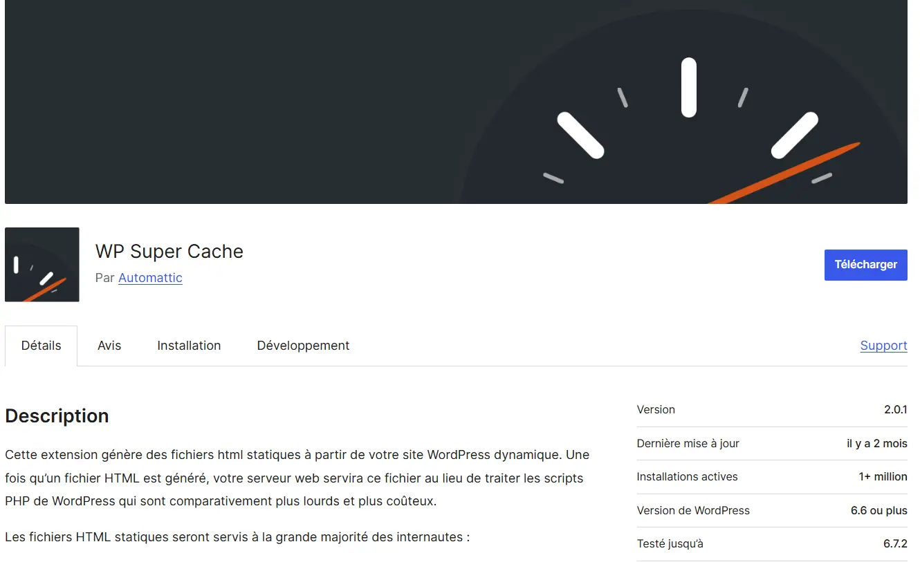 Image: Le plugin de cache pour WordPress WP Super Cache sur WordPress.org