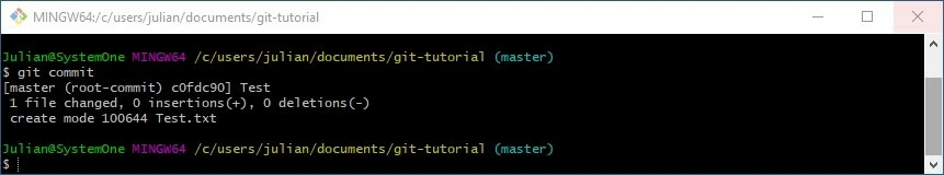 Image: Tutoriel Git : résultat Git Bash après la commande « git commit »