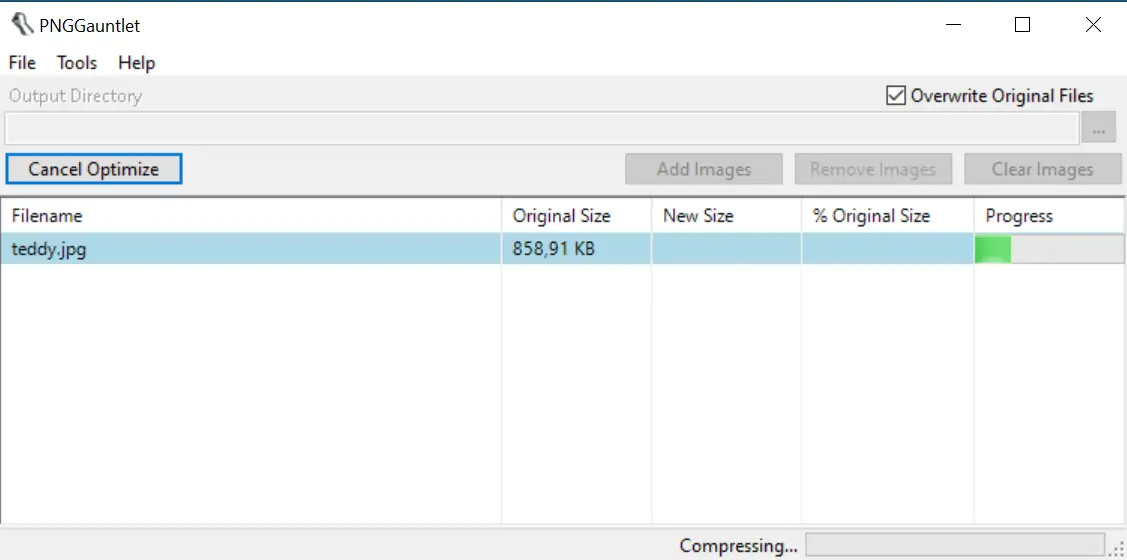 Image: Capture d’écran de l’interface utilisateur de PNGGauntlet
