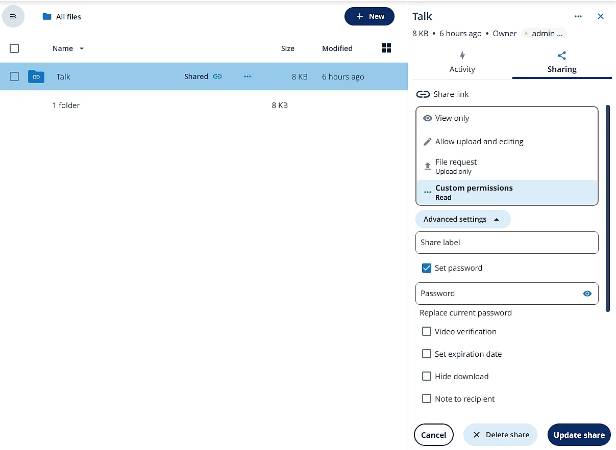 Nextcloud : autorisations personnalisées lors du partage de dossier Image: Nextcloud : autorisations personnalisées lors du partage de dossier