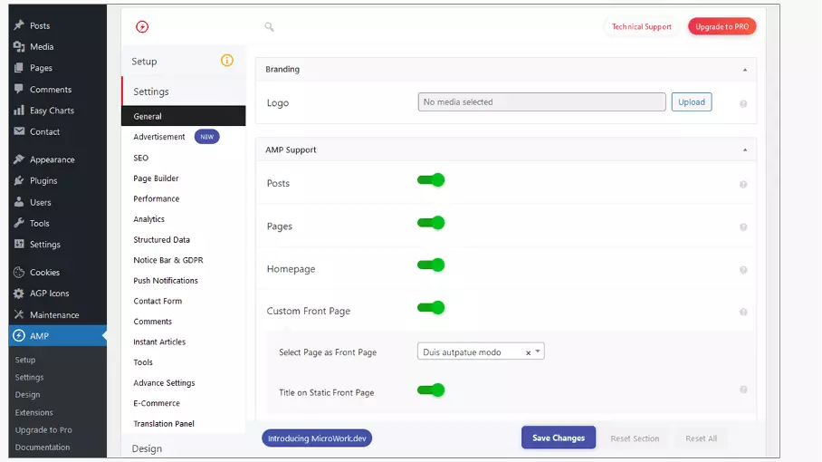 Image: Interface administrateur du plugin mobile AMP for WP de WordPress
