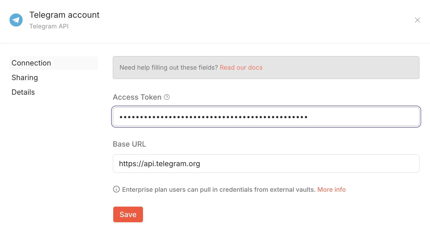 Ajouter des credentials Telegram dans n8n Image: Ajouter des credentials Telegram dans n8n