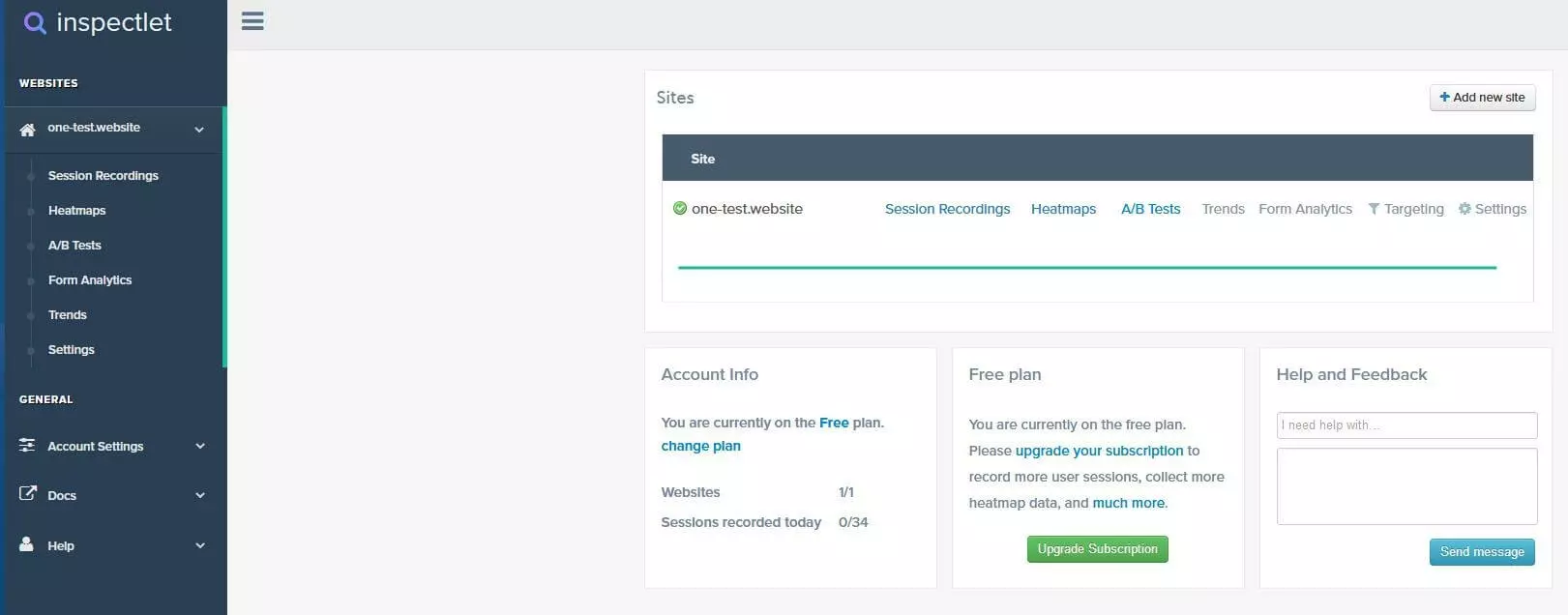 Image: Tableau de bord de Inspectlet
