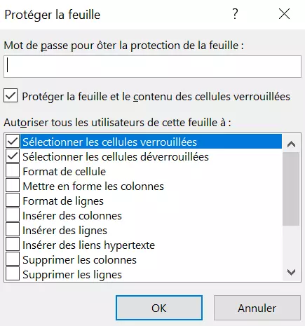 Image: Illustration de la boîte de dialogue « Protéger la feuille »