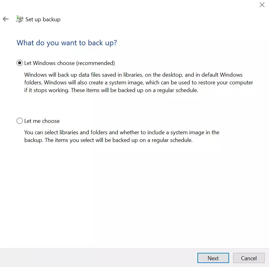 Image: Windows 10 : Sélection des fichiers à sauvegarder