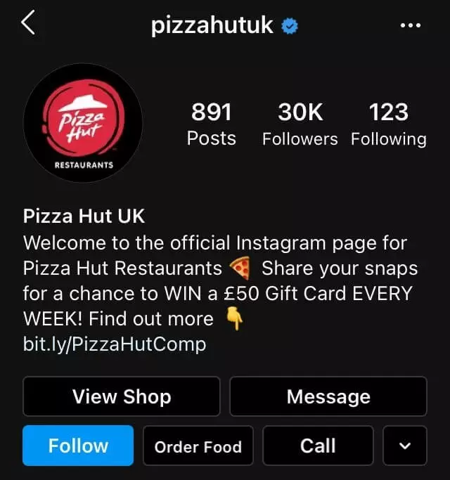 Image: Bio avec boutons de commande dans un profil Instagram