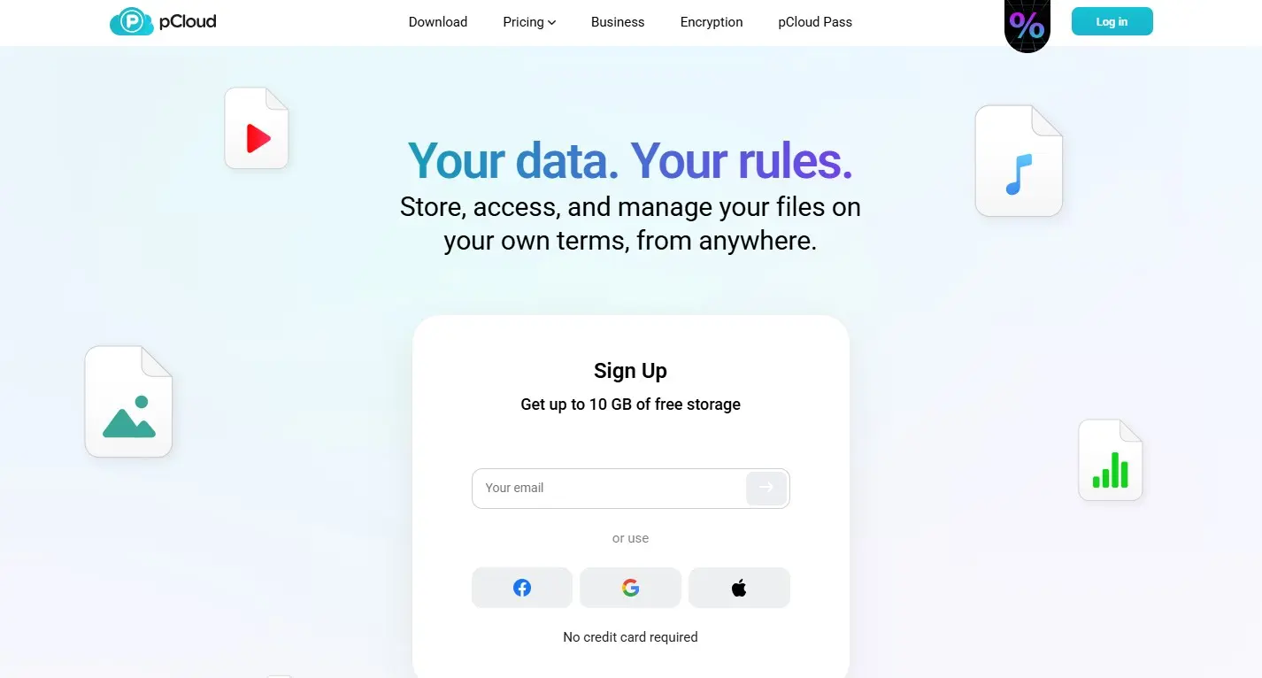 Image: Capture d&rsquo;&eacute;cran de la page de pr&eacute;sentation de pCloud