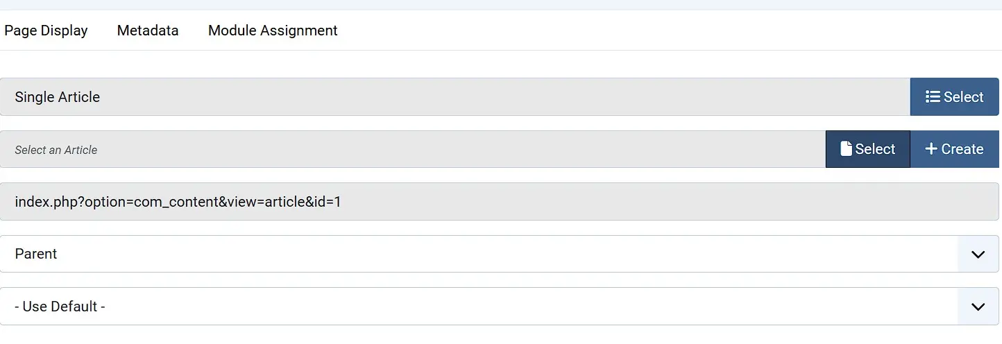 Entrée de menu Joomla Image: Entrée de menu Joomla
