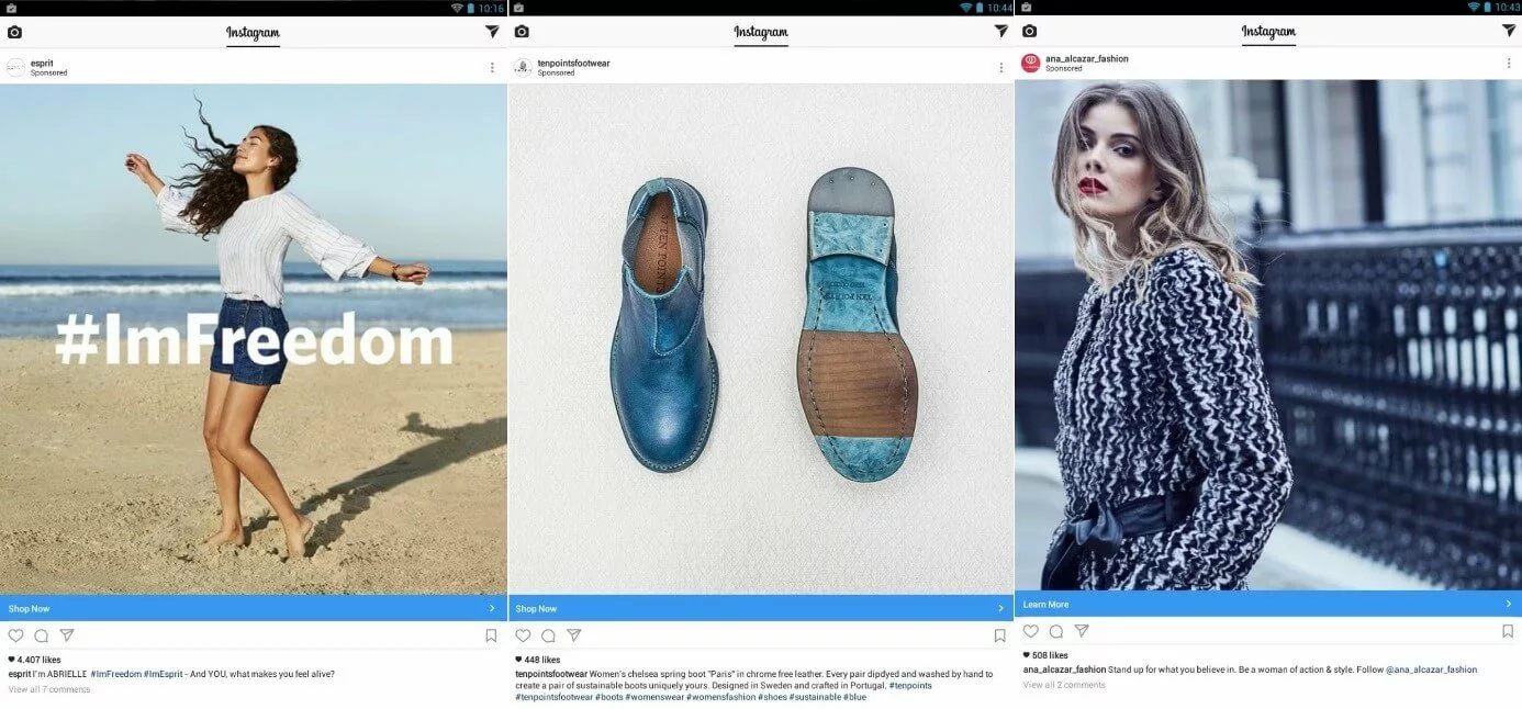 Exemples de contenus sponsorisés sur Instagram
