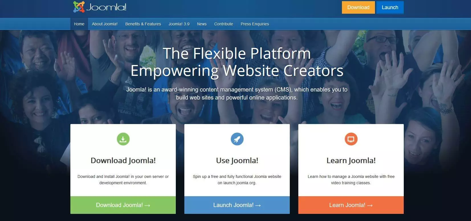 Image: La page d’accueil de Joomla avec le bouton de téléchargement des fichiers d’installation
