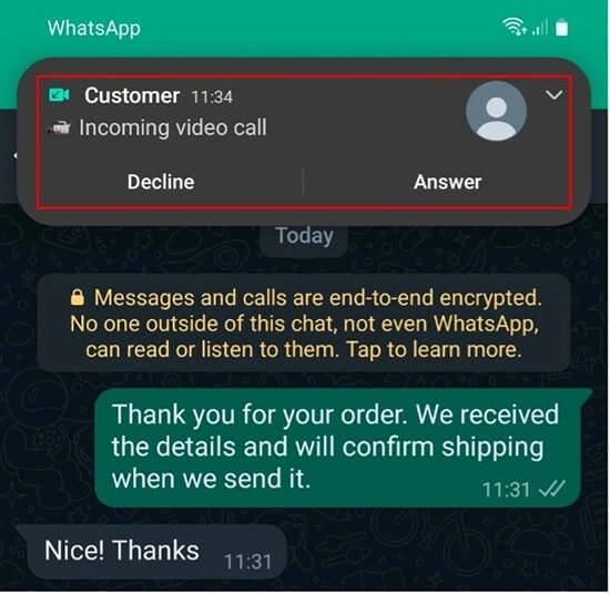 Image: Android : « Refuser » et « Accepter » un appel vidéo WhatsApp entrant