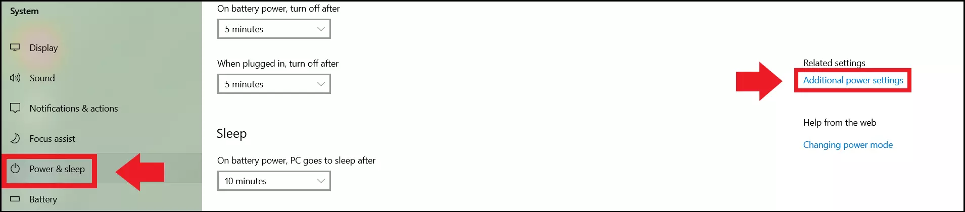 Image: Windows 10 : Menu « Alimentation et mise en veille » sous « Système »