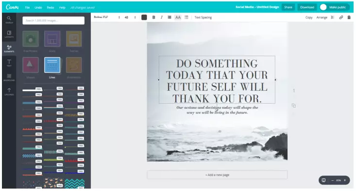 Interface utilisateur de Canva avec diverses bases de données