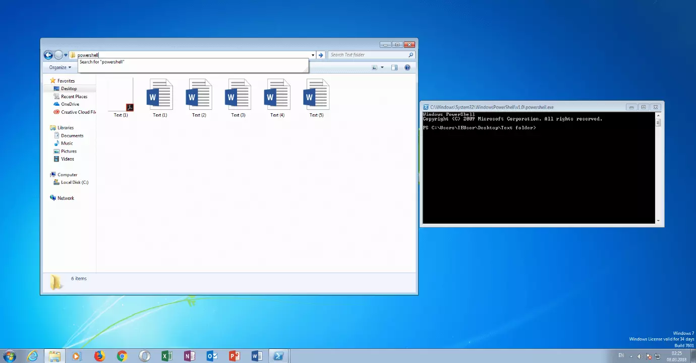 Image: Zone de saisie dans le chemin d’un répertoire dans lequel powershell a été saisi.