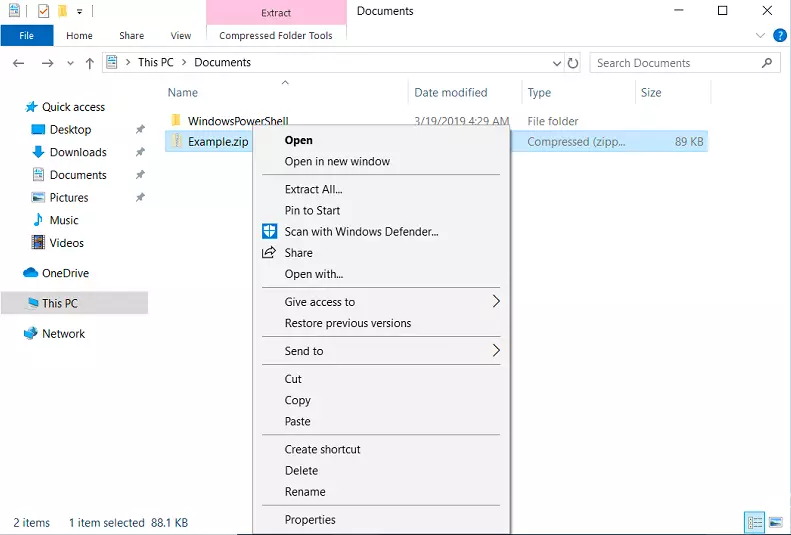 Image: Menu contextuel du gestionnaire de fichiers de Windows