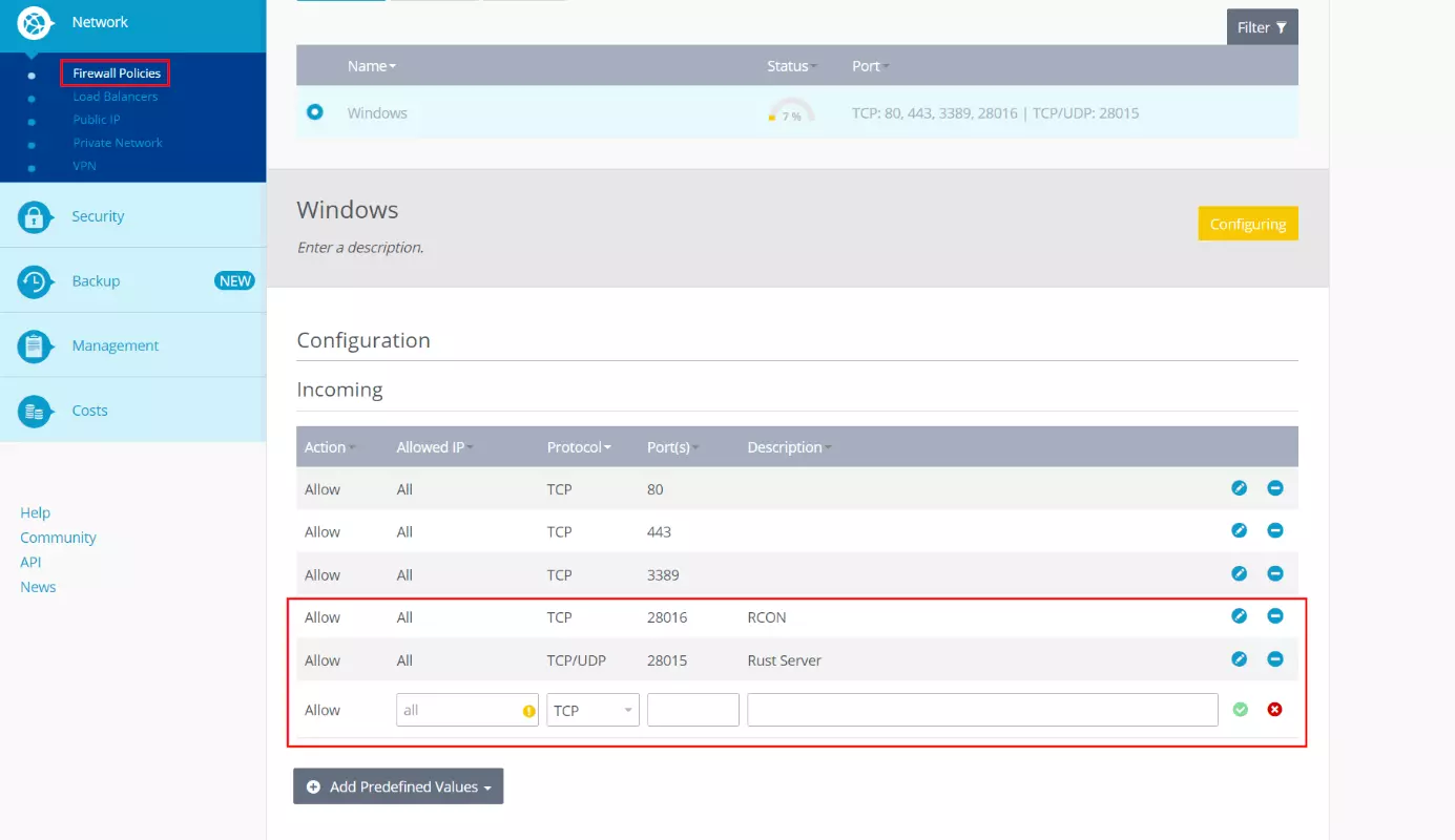 Partage de port au sein du Cloud Panel de IONOS