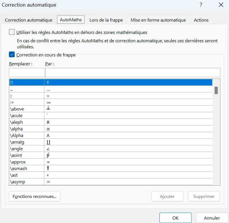 Image: Menu Outlook « AutoMaths »