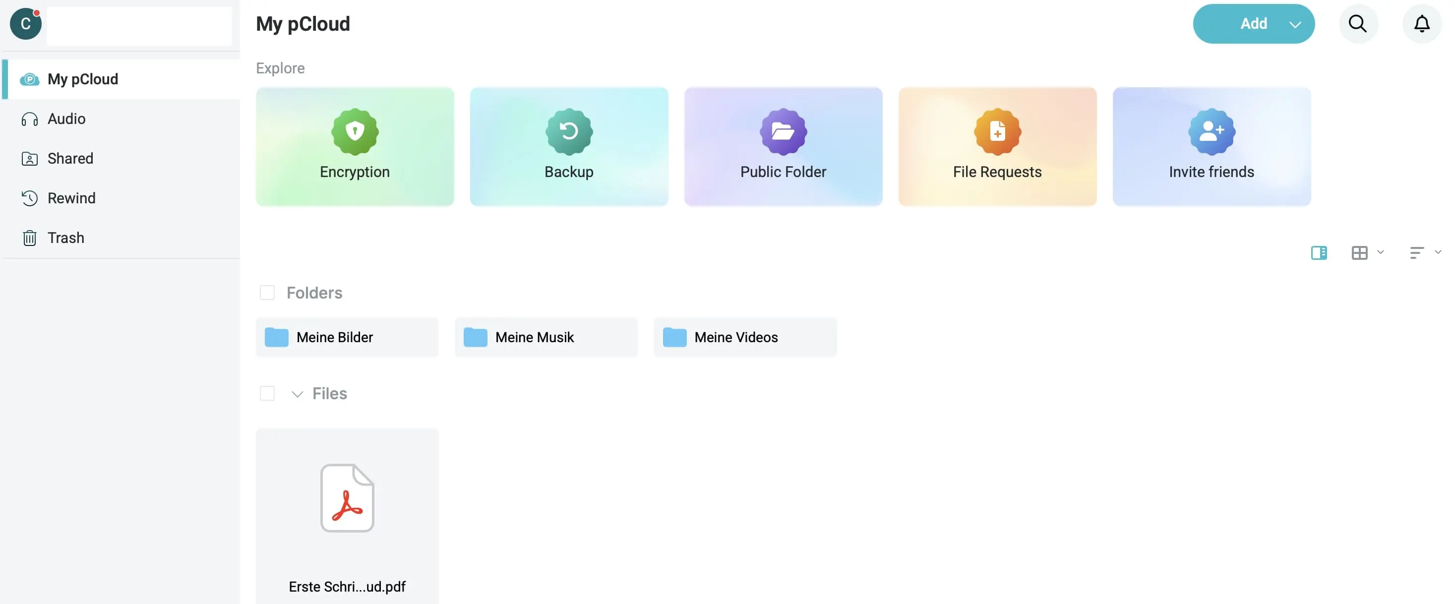 Image: Application Web pCloud