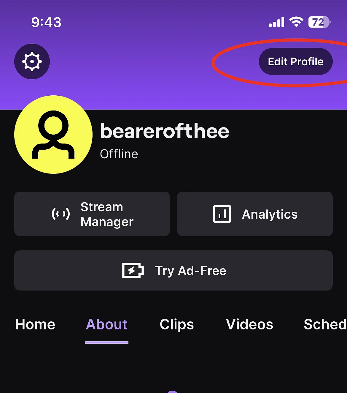 Menu under the profile photo on Twitch Image: Menu under the profile photo on Twitch