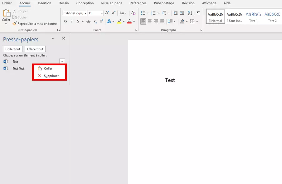 Image: Coller l‘élément du presse-papiers dans Word