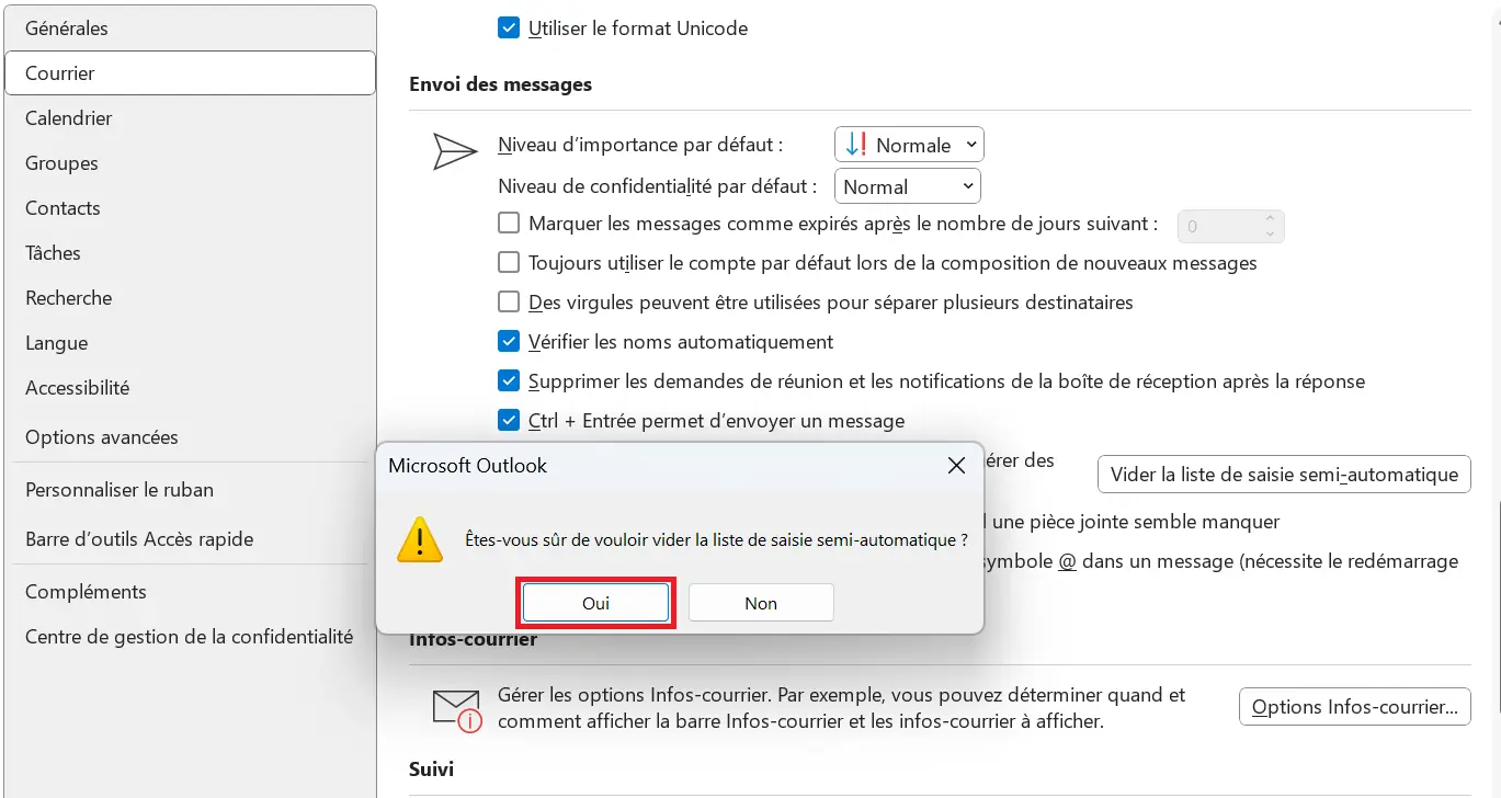 Dialogue de confirmation pour vider la liste de saisie semi-automatique Image: Dialogue de confirmation pour vider la liste de saisie semi-automatique