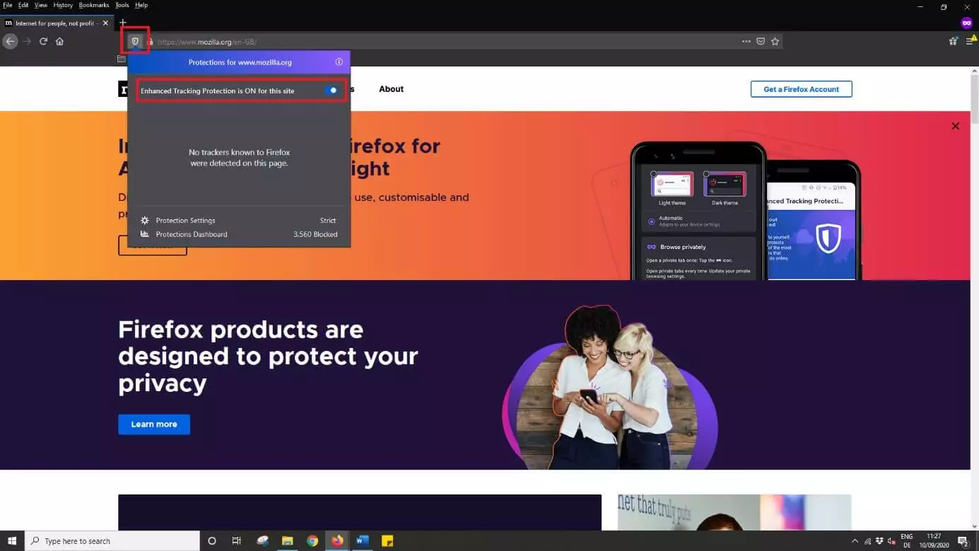 Image: Protection renforcée contre le pistage dans Firefox