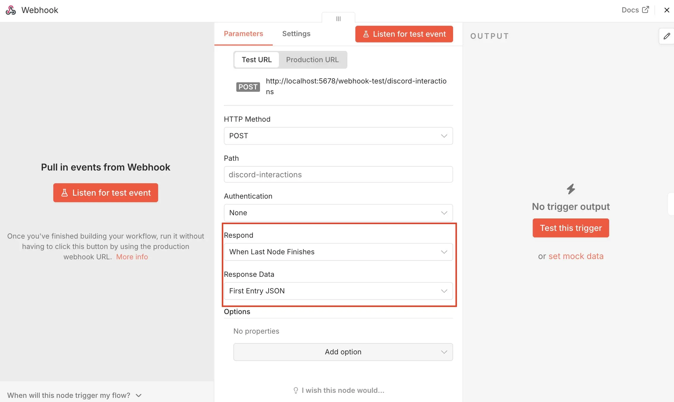 Image: n8n : modifier le Webhook
