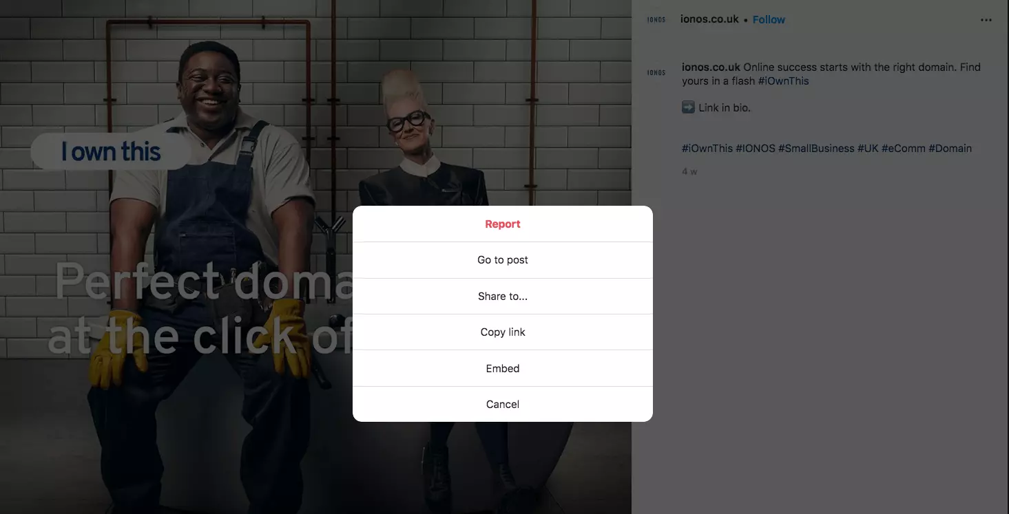 Capture d’écran d’une fenêtre de partage sur Instagram