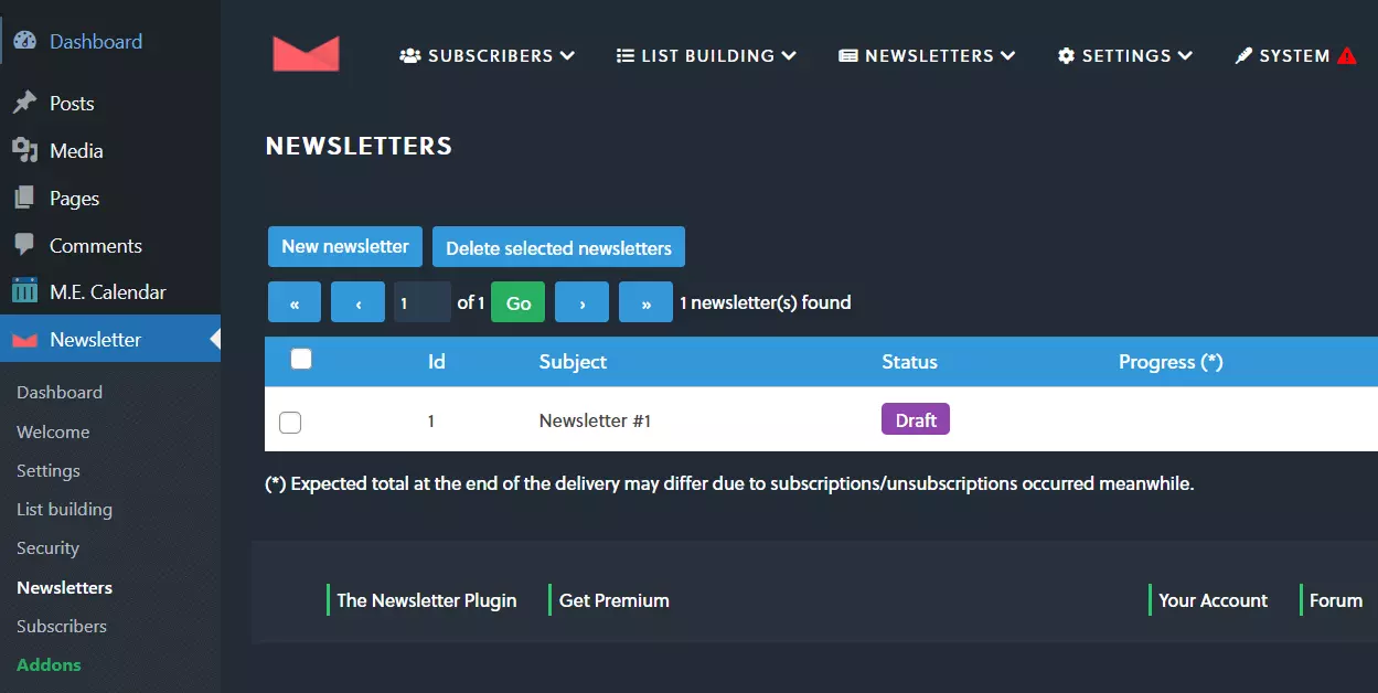 Image: Le plug-in de newsletter « The Newsletter Plugin » dans le back-end de WordPress