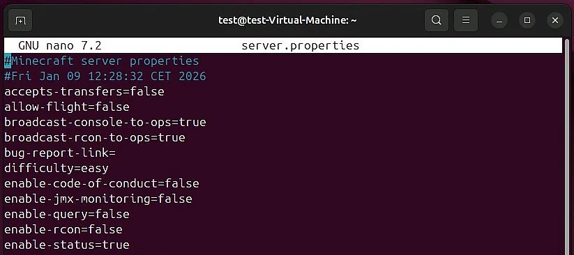 Image: Serveur Minecraft (Linux) : configuration standard dans server.properties