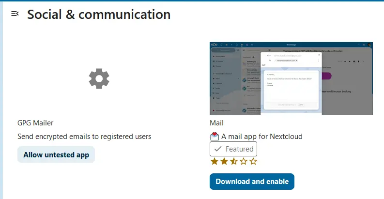 « Mail » dans l’App Store de Nextcloud Image: « Mail » dans l’App Store de Nextcloud