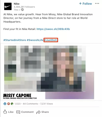 Image: LinkedIn : Le hashtag JustDoIt de la marque Nike