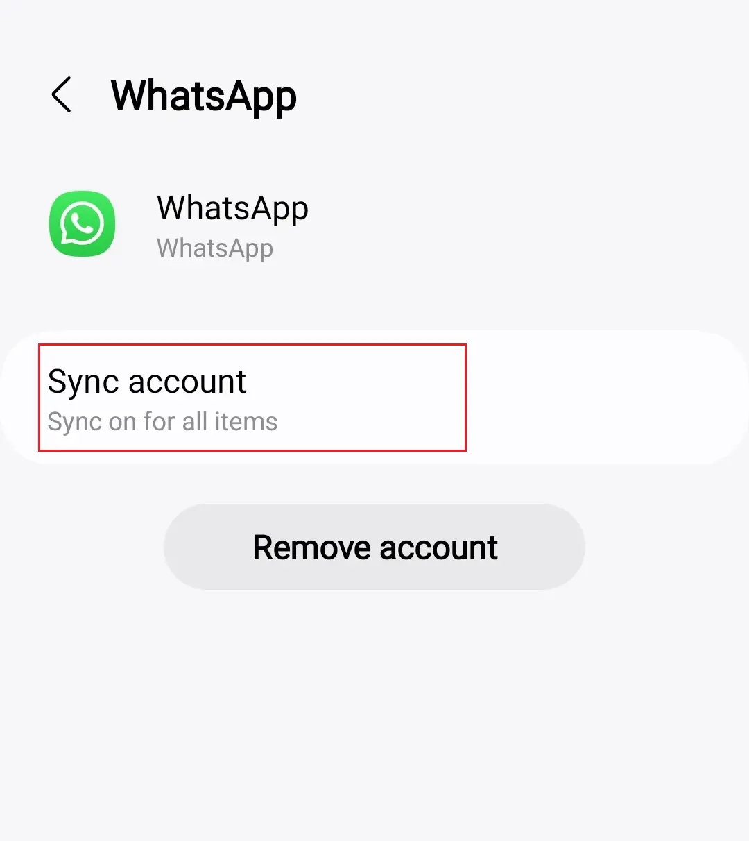 La synchronisation du compte de WhatsApp dans « Comptes » Image: La synchronisation du compte de WhatsApp dans « Comptes »
