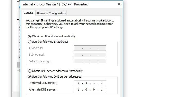 Image: Protocole Internet Version 4 (TCP/IPv4) : menu « Propriétés »