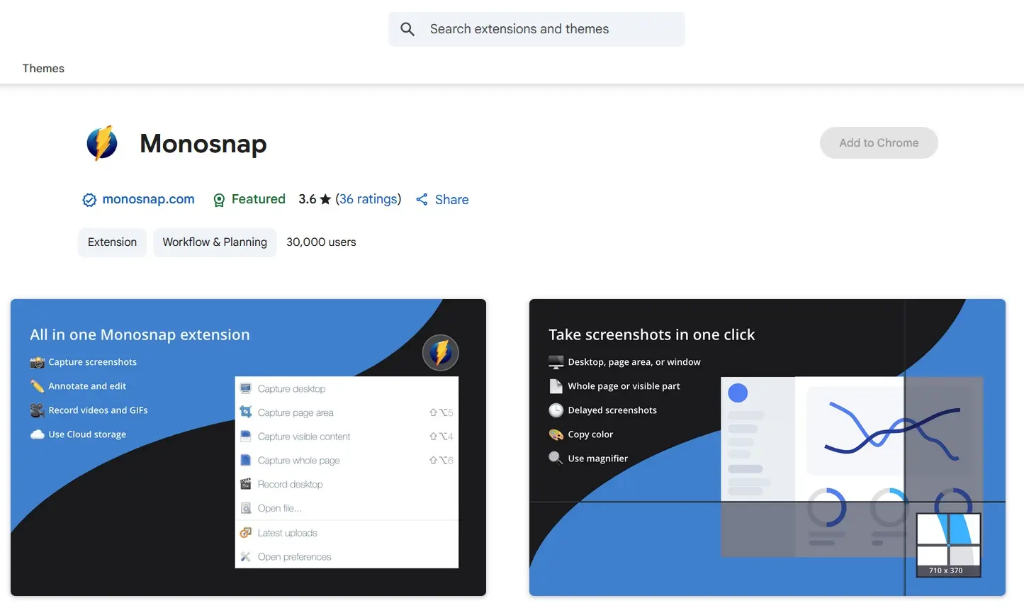Extension Chrome du programme de capture d’écran Monosnap Image: Extension Chrome du programme de capture d’écran Monosnap