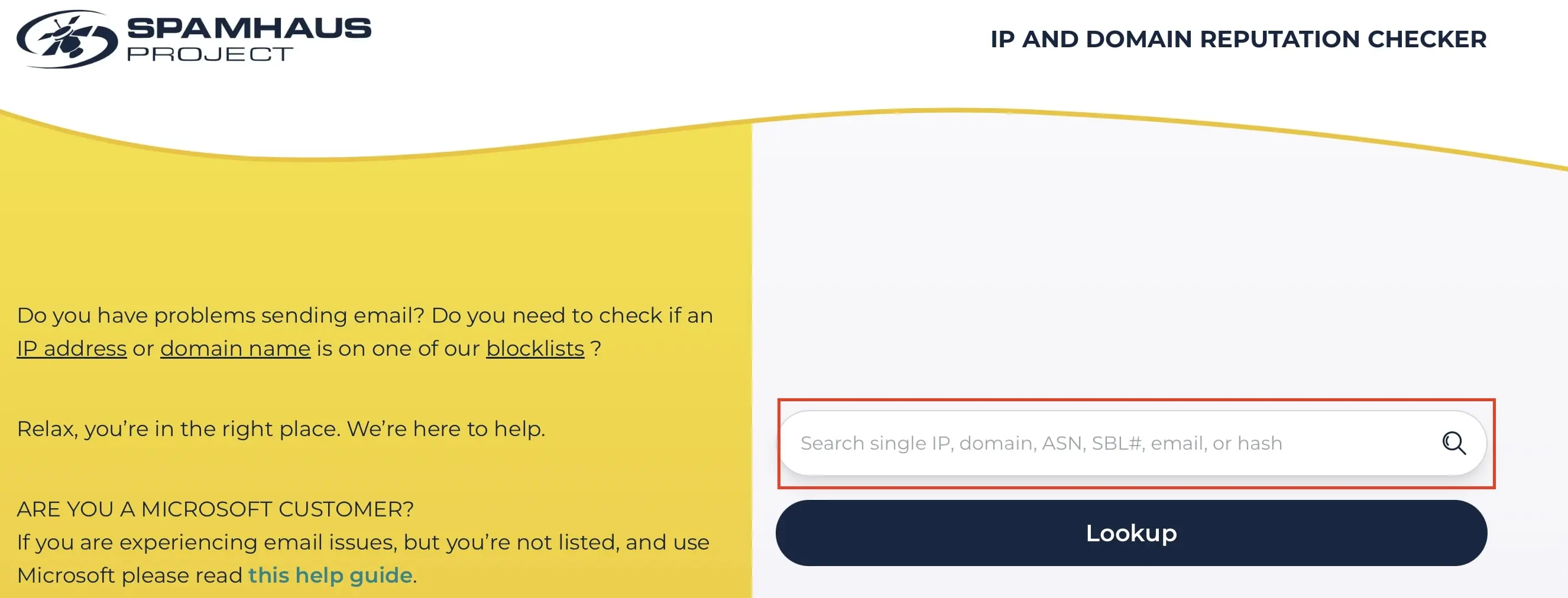 Image: Capture d&rsquo;&eacute;cran de la v&eacute;rification de domaine Spamhaus