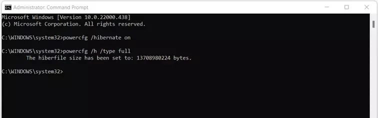 Image: Invite de commandes de Windows 11 : création d’un fichier de veille prolongée