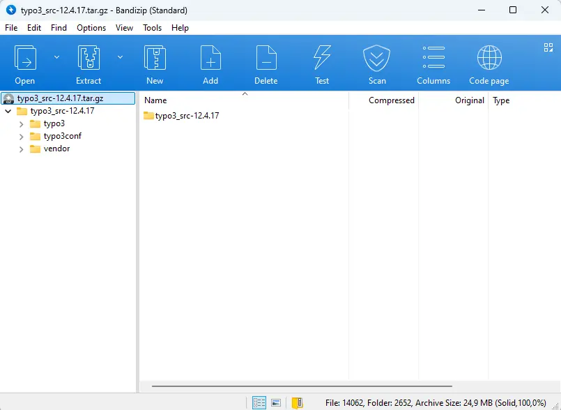 Fichiers sources TYPO3 dans l’archive .tar Image: Fichiers sources TYPO3 dans l’archive .tar