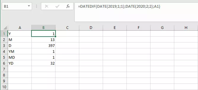 Image: Fonction Excel DATEDIF avec différentes unités