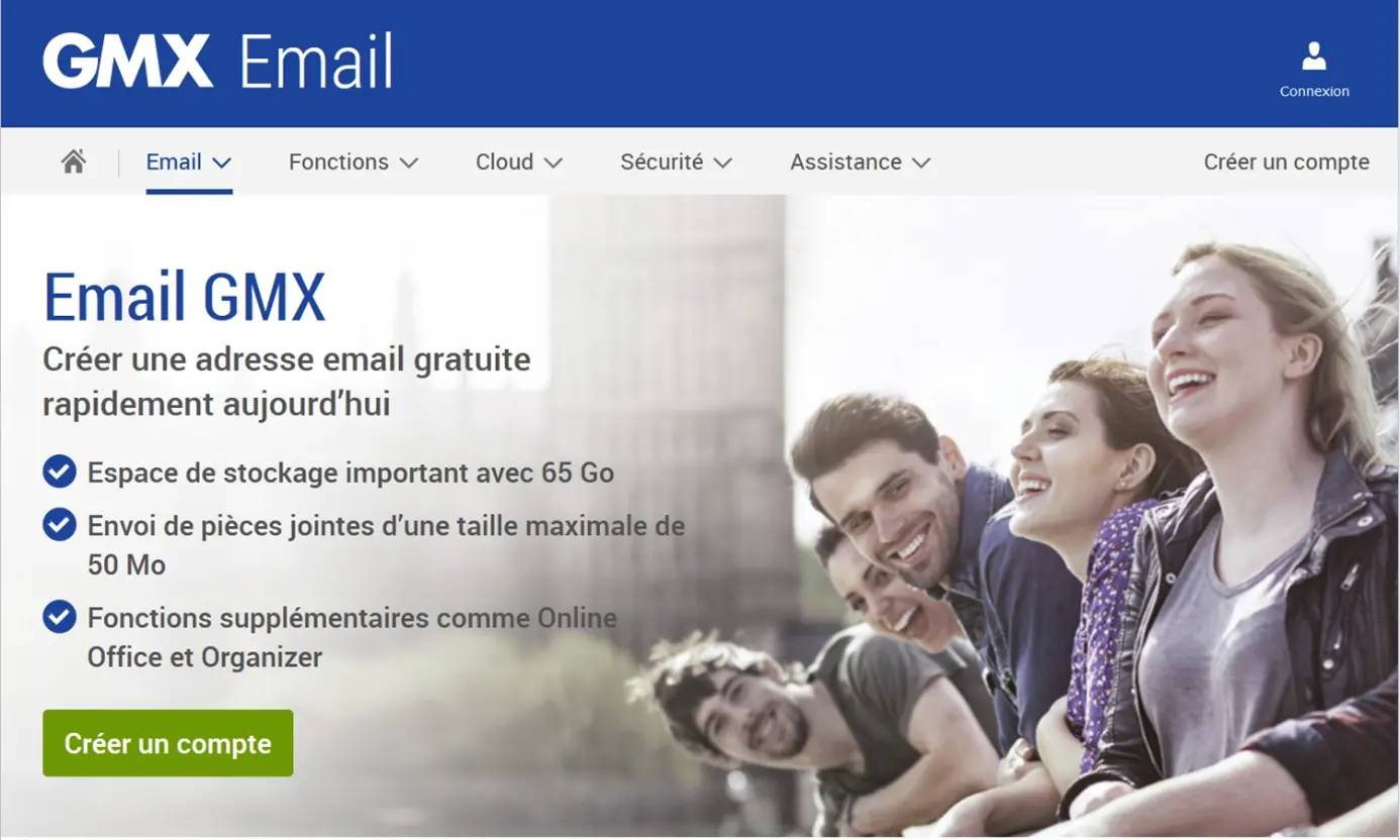 Image: Capture d’écran de la page d’accueil de GMX