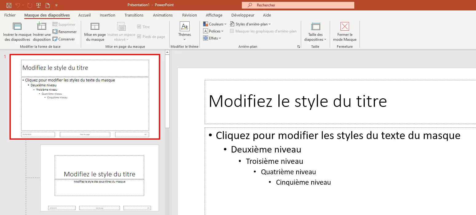 Image: Diapositive principale dans PowerPoint 365