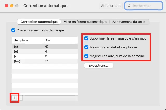Image: Outlook pour Mac : options de correction automatique