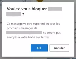 Message Outlook lors du blocage d’un e-mail